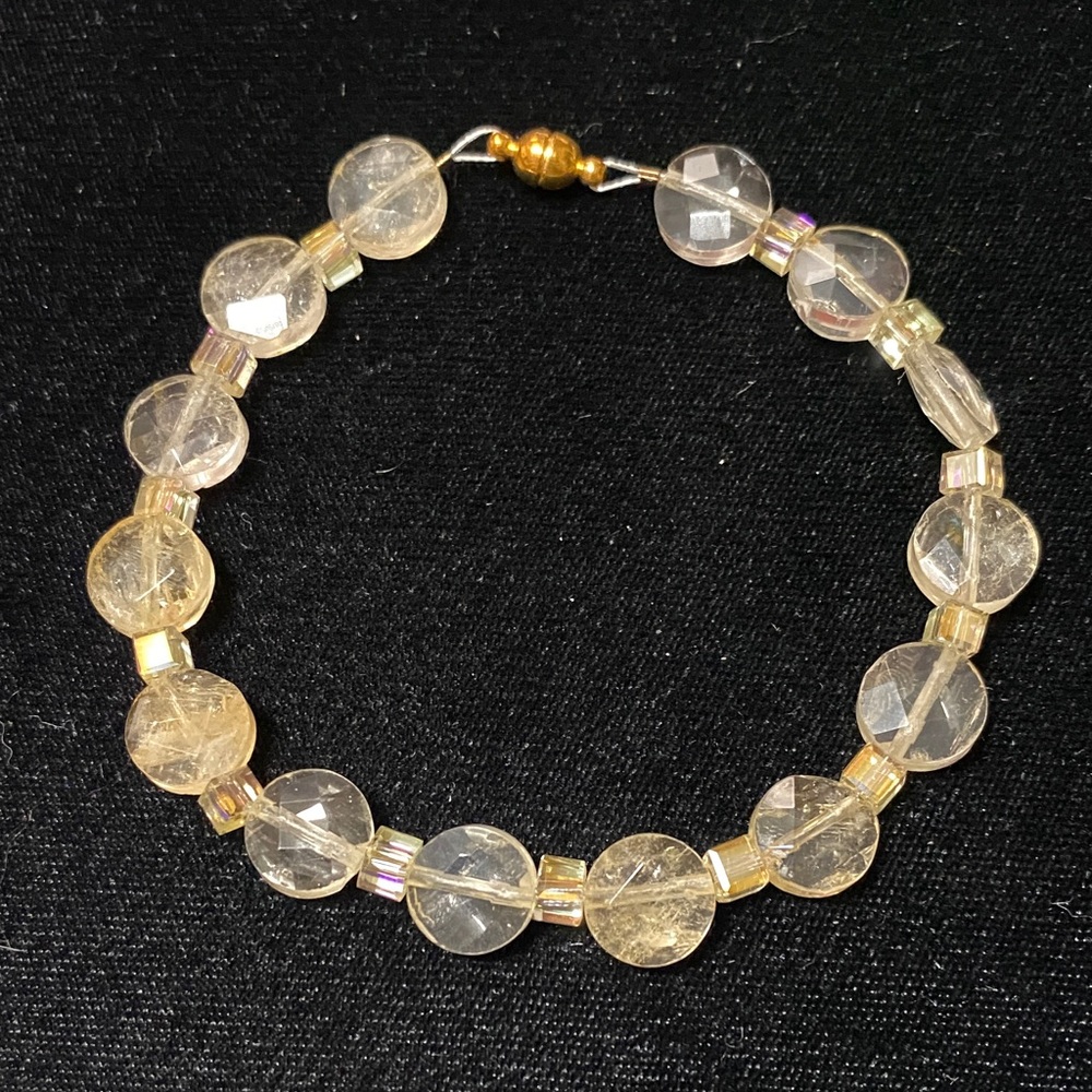 Elegant handcrafted Natural Citrine and faceted crystal 8”Beaded Bracelet